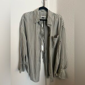 American Eagle Outfitters Olive Striped Button Down Shirt